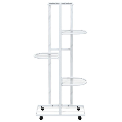 5-Floor Flower Stand with Wheels 17.3"x9.1"x39.4" White Iron