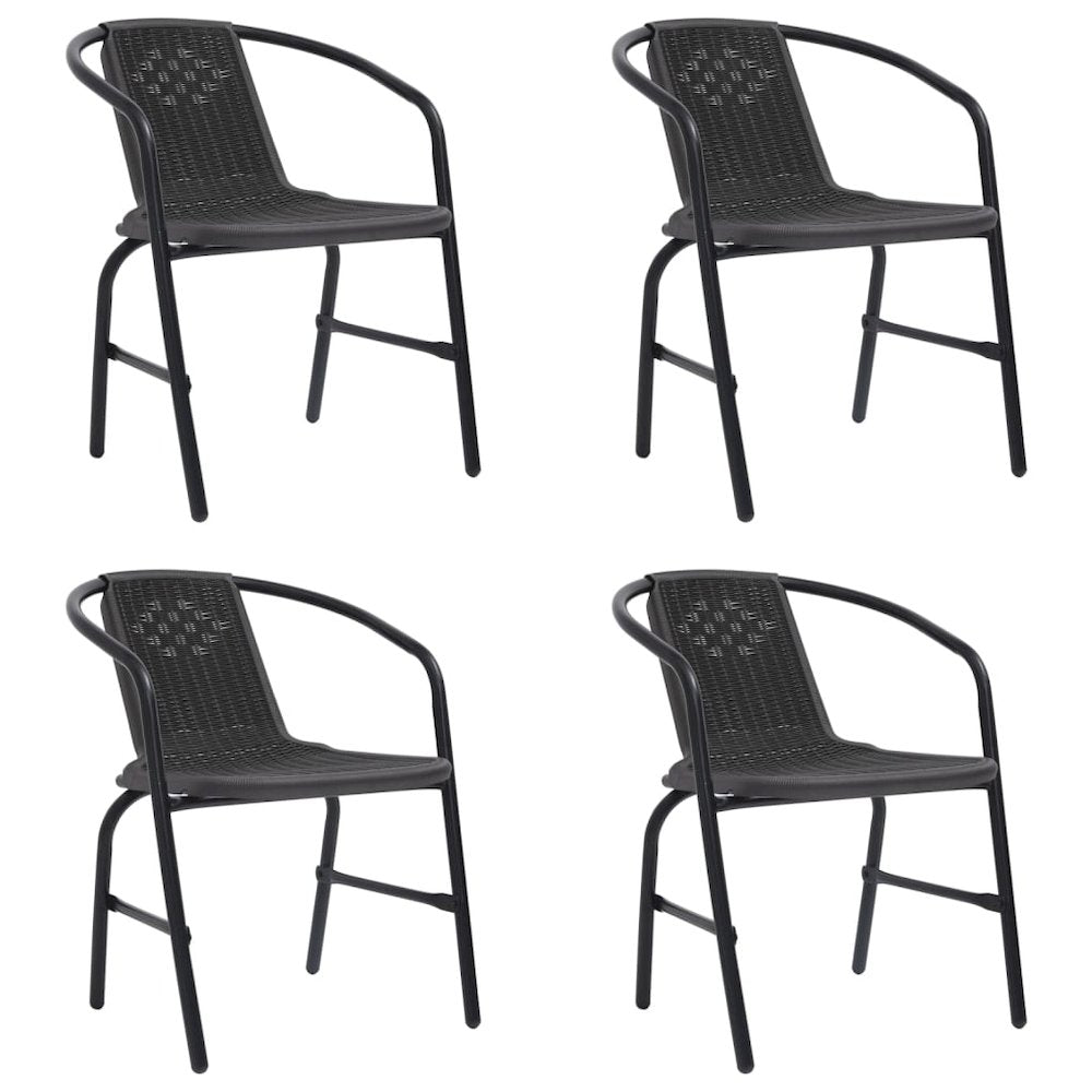Garden Chair Set of 4 Black Plastic rattan Standard Stackable