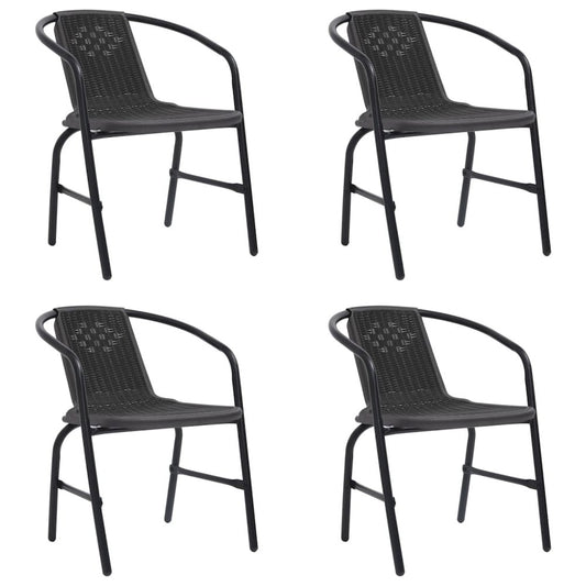 Garden Chair Set of 4 Black Plastic rattan Standard Stackable