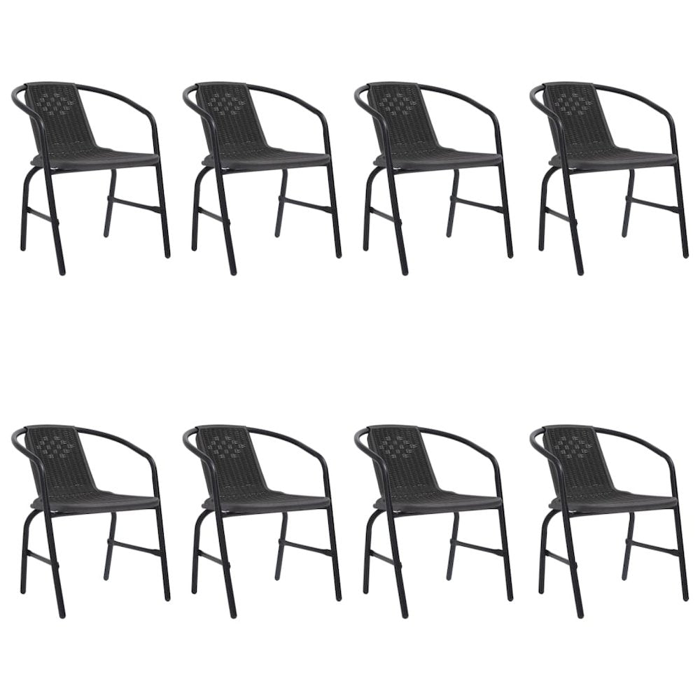 Garden Chair Set of 8 Black Plastic rattan, steel Stackable
