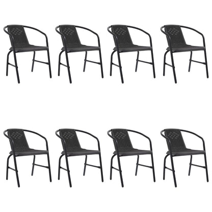Garden Chair Set of 8 Black Plastic rattan, steel Stackable