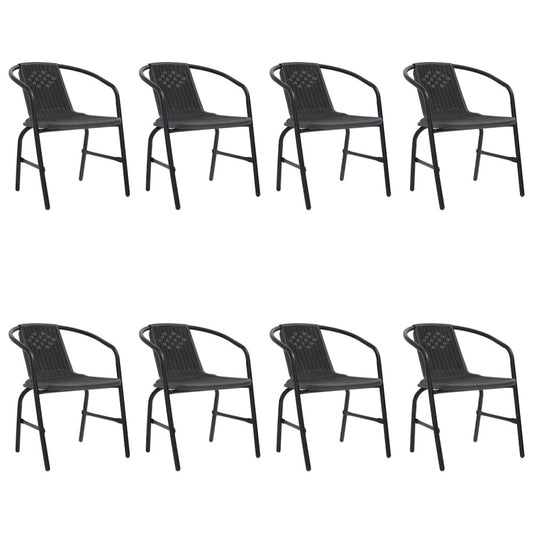Garden Chair Set of 8 Black Plastic rattan, steel Stackable