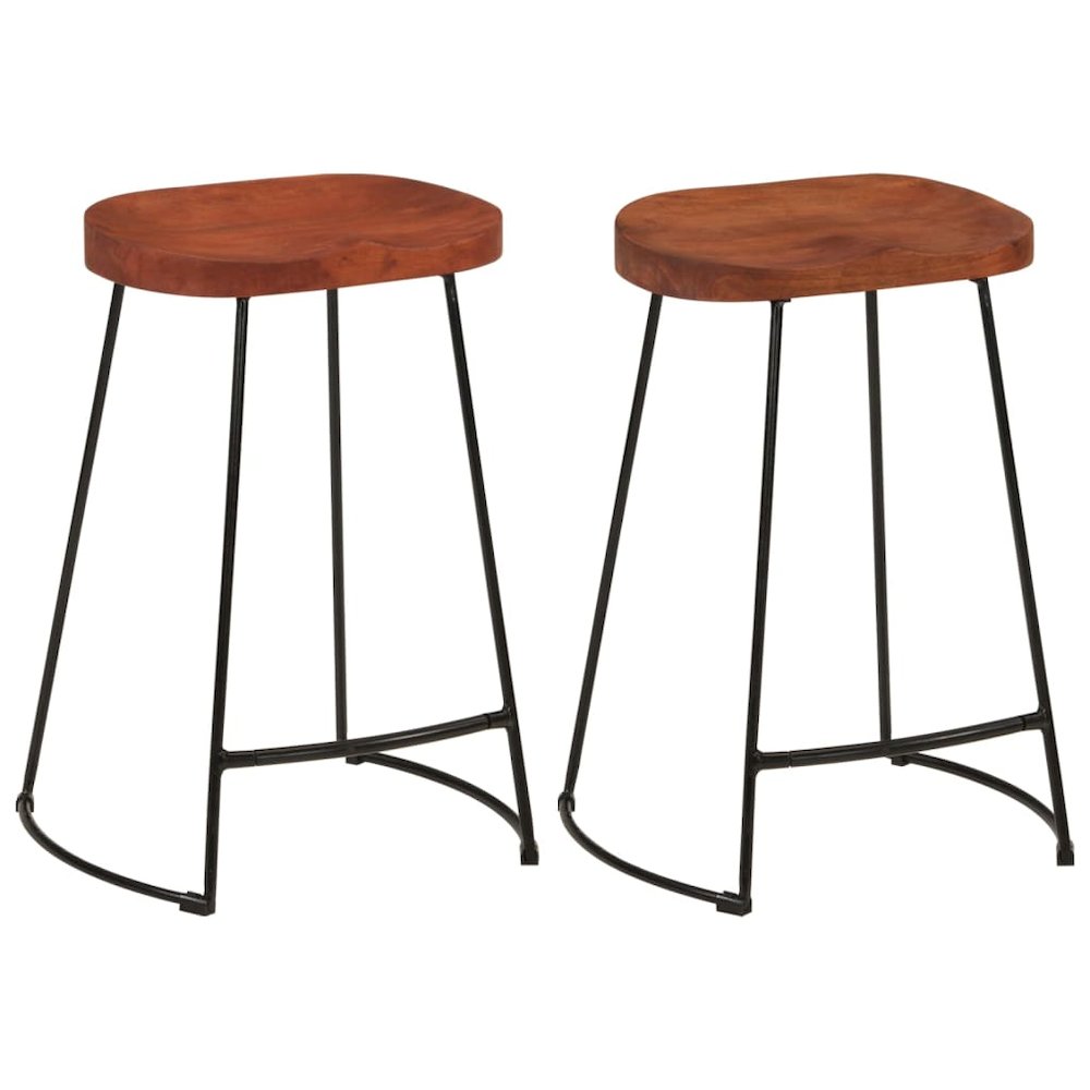 Bar Stool Set of 2 Natural Mango Wood Solid Mango Wood Standard