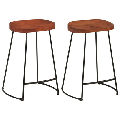 Bar Stool Set of 2 Natural Mango Wood Solid Mango Wood Standard