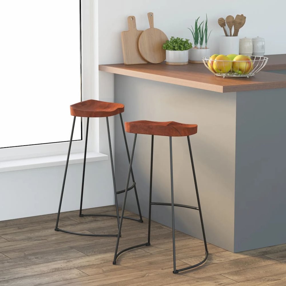 Bar Stool Set of 2 Brown, Black