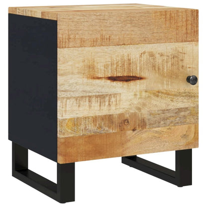 Bedside Cabinet Black, Natural Wood Solid Mango Wood, Iron Compact