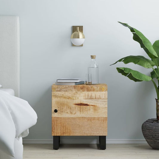 Bedside Cabinet Black, Natural Wood Solid Mango Wood, Iron Compact