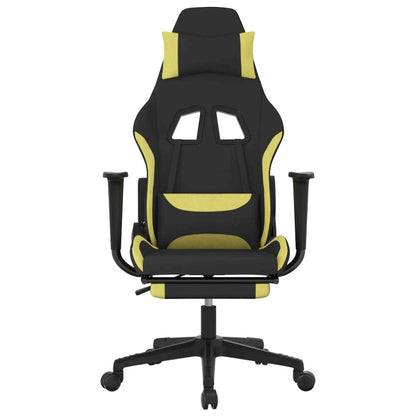 Massage Gaming Chair with Footrest Black and Light Green Fabric