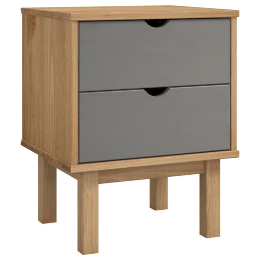 Bedside Cabinet Brown and Gray Solid Pine Wood and Engineered Wood