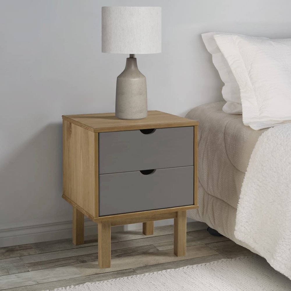 Bedside Cabinet Brown and Gray Solid Pine Wood and Engineered Wood