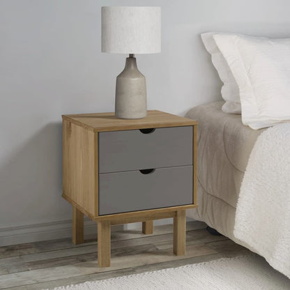 Bedside Cabinet Brown and Gray Solid Pine Wood and Engineered Wood