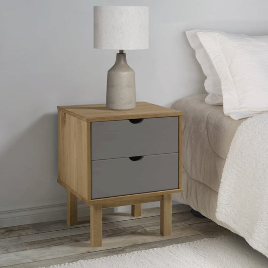 Bedside Cabinet Brown and Gray Solid Pine Wood and Engineered Wood