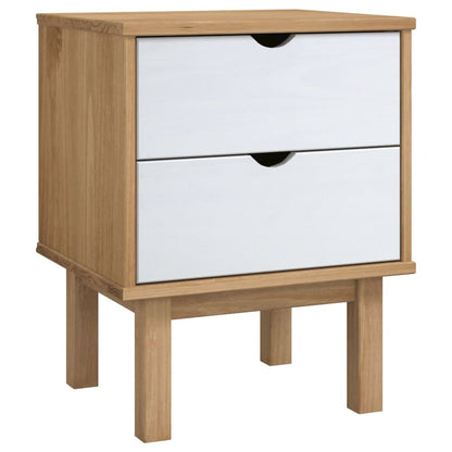 Bedside Cabinet Brown and White Solid Pine Wood, Engineered Wood