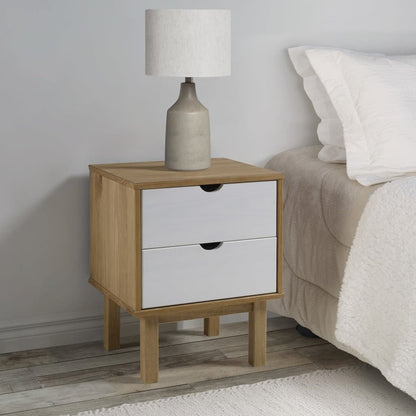 Bedside Cabinet Brown and White Solid Pine Wood, Engineered Wood