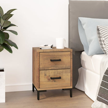 Bedside Cabinet Brown Solid pinewood, engineered wood, metal