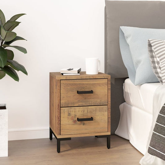 Bedside Cabinet Brown Solid pinewood, engineered wood, metal