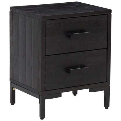 Bedside Cabinet Black Solid pinewood, engineered wood, metal Medium