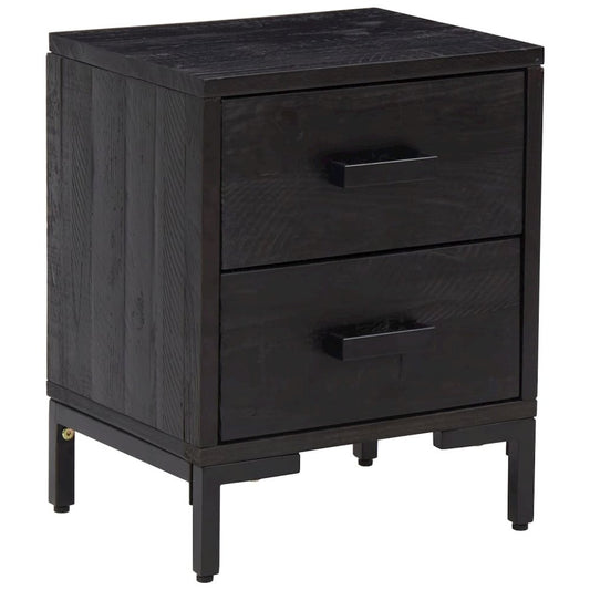 Bedside Cabinet Black Solid pinewood, engineered wood, metal Medium
