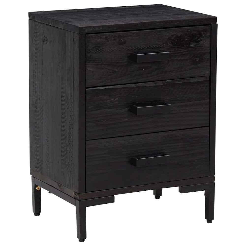 Bedside Cabinet Black Solid pine wood, Metal Small