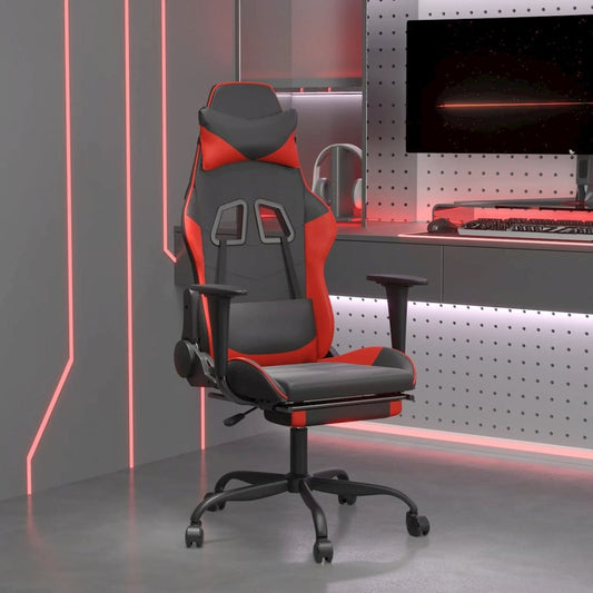 Gaming Chair with Footrest Black and Red Faux Leather
