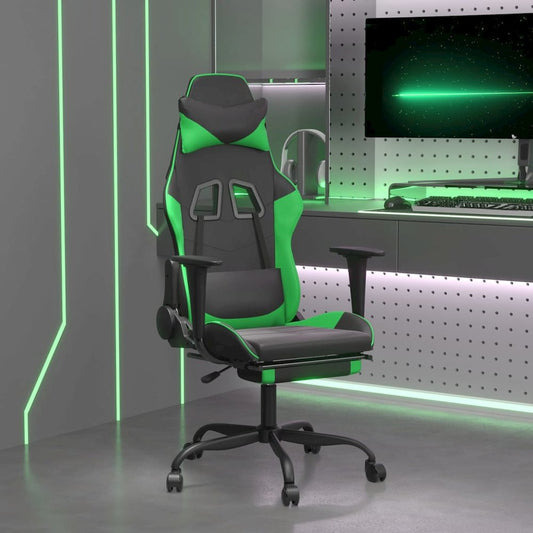 Gaming Chair with Footrest Black and Green Faux Leather