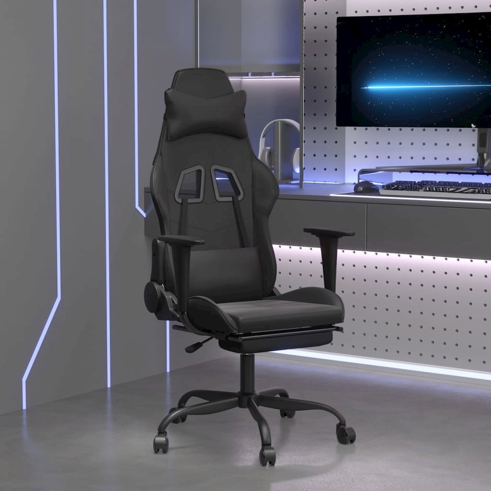 Gaming Chair with Footrest Black Faux Leather