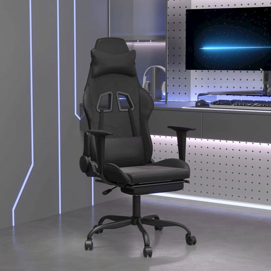 Gaming Chair with Footrest Black Faux Leather