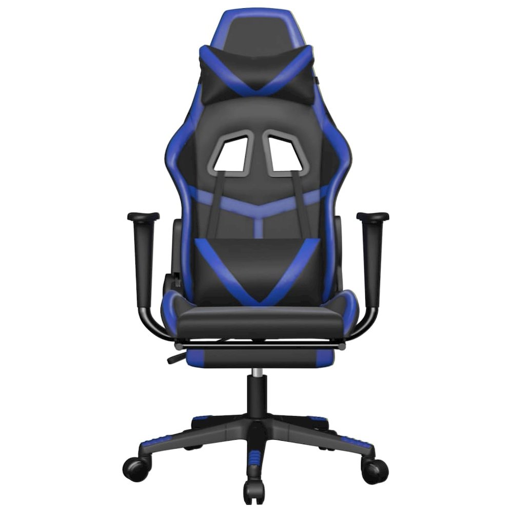 Gaming Chair with Footrest Black and Blue Faux Leather