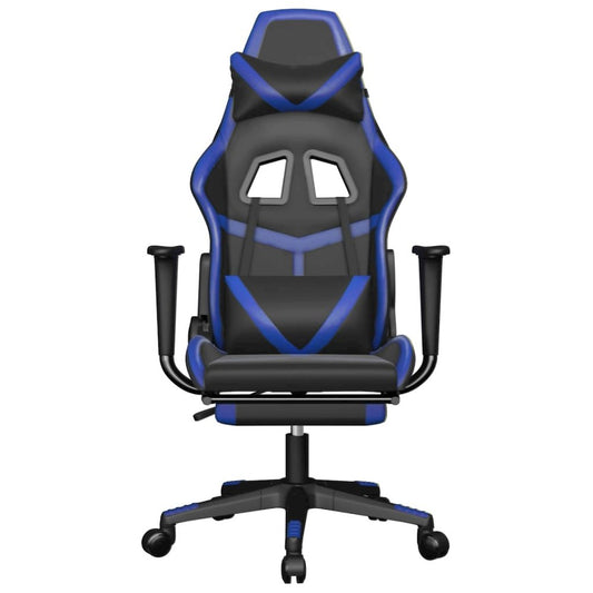 Gaming Chair with Footrest Black and Blue Faux Leather