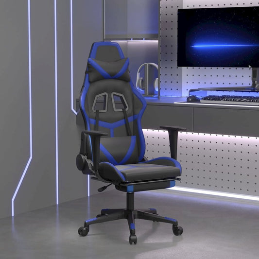 Gaming Chair with Footrest Black and Blue Faux Leather