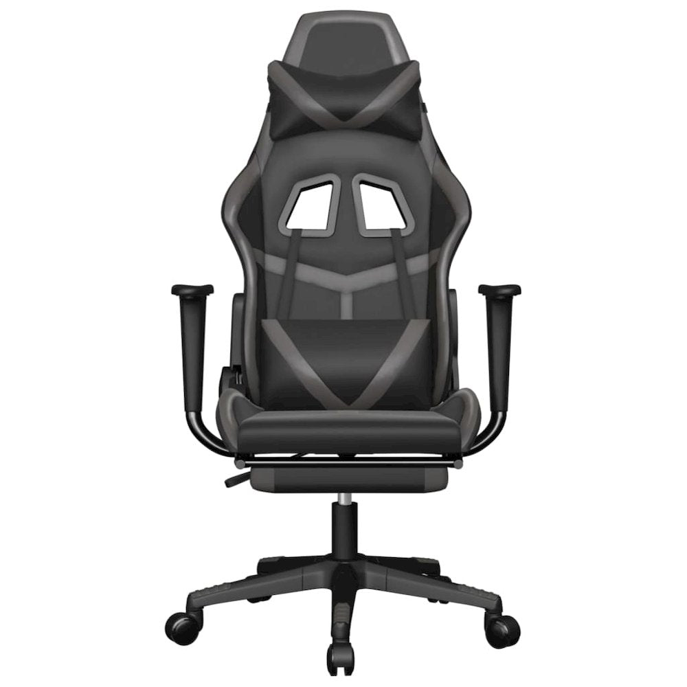 Gaming Chair with Footrest Black and Gray Faux Leather