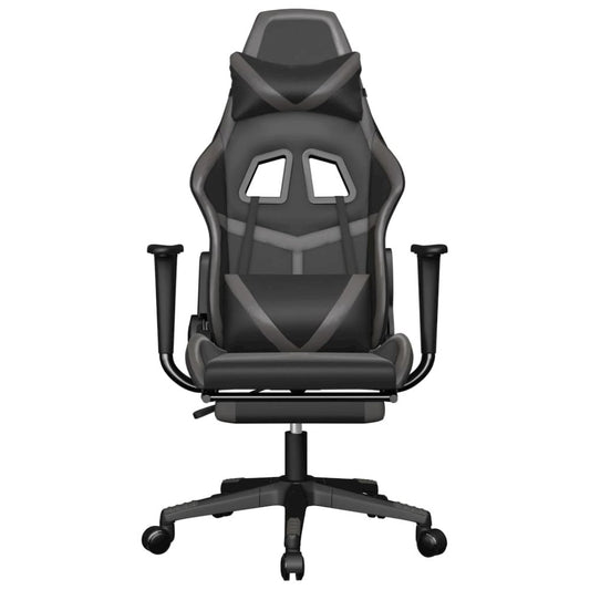 Gaming Chair with Footrest Black and Gray Faux Leather