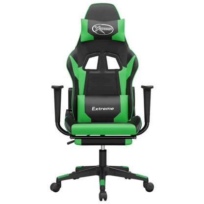 Gaming Chair with Footrest Black and Green Faux Leather