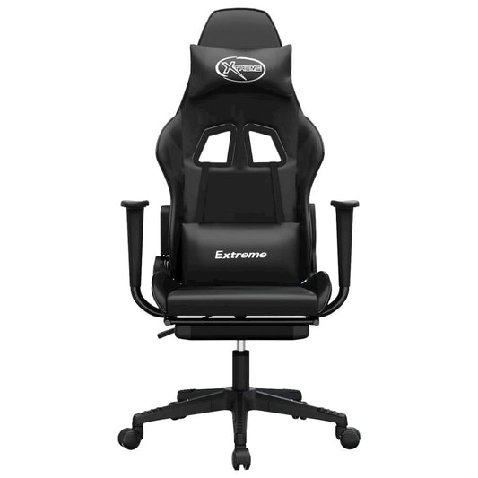 Gaming Chair with Footrest Black Faux Leather
