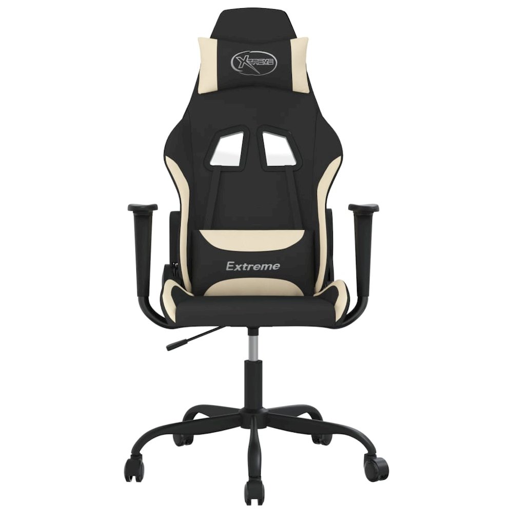 Gaming Chair with Footrest Black and Cream Fabric
