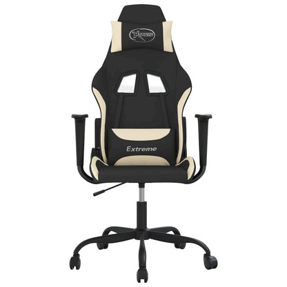 Gaming Chair with Footrest Black and Cream Fabric