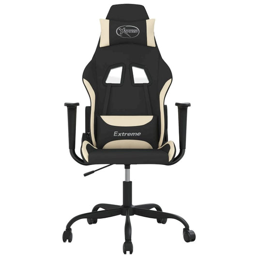 Gaming Chair with Footrest Black and Cream Fabric