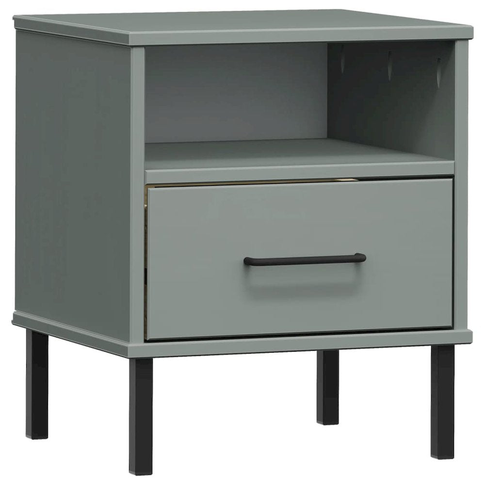 Bedside Cabinet Grey Solid pine wood, metal Bedside Cabinet