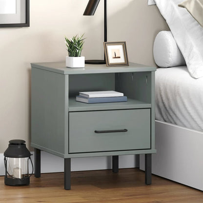 Bedside Cabinet Grey Solid pine wood, metal Bedside Cabinet
