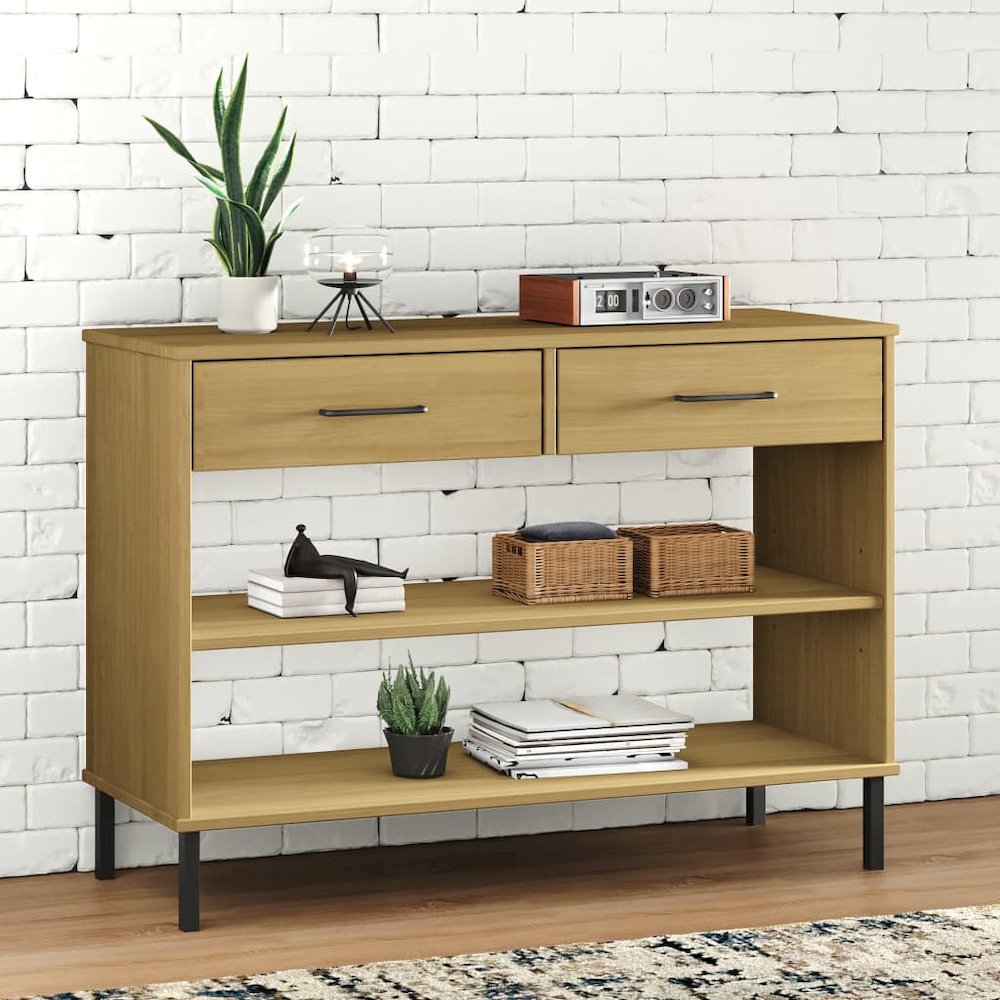 Console Cabinet Brown Solid pine wood, metal Medium
