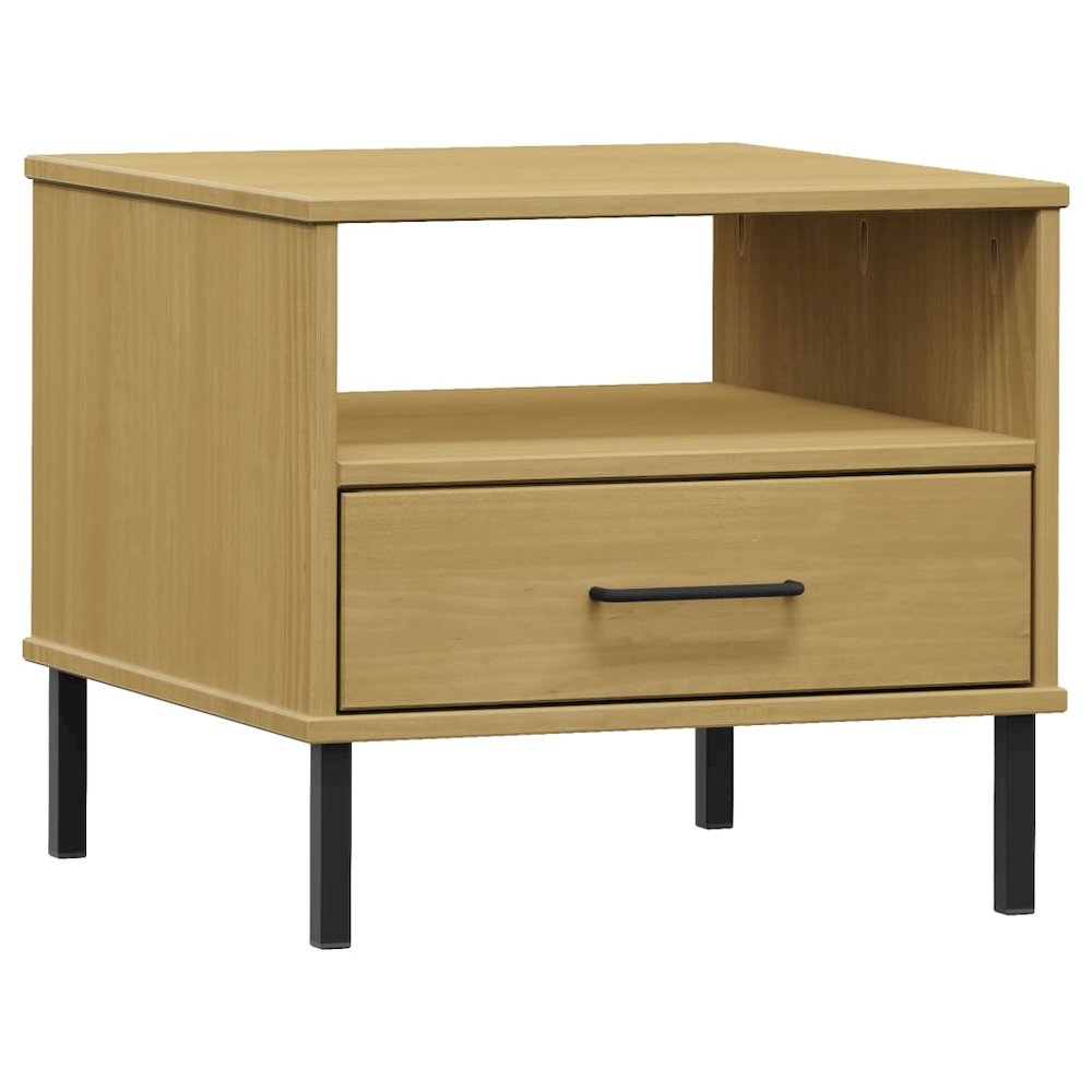 Bedside Table Brown Solid pine wood, metal Small Bedside Table