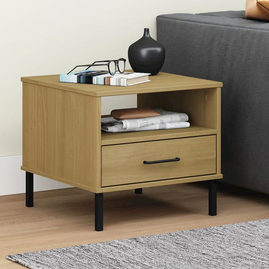 Bedside Table Brown Solid pine wood, metal Small Bedside Table
