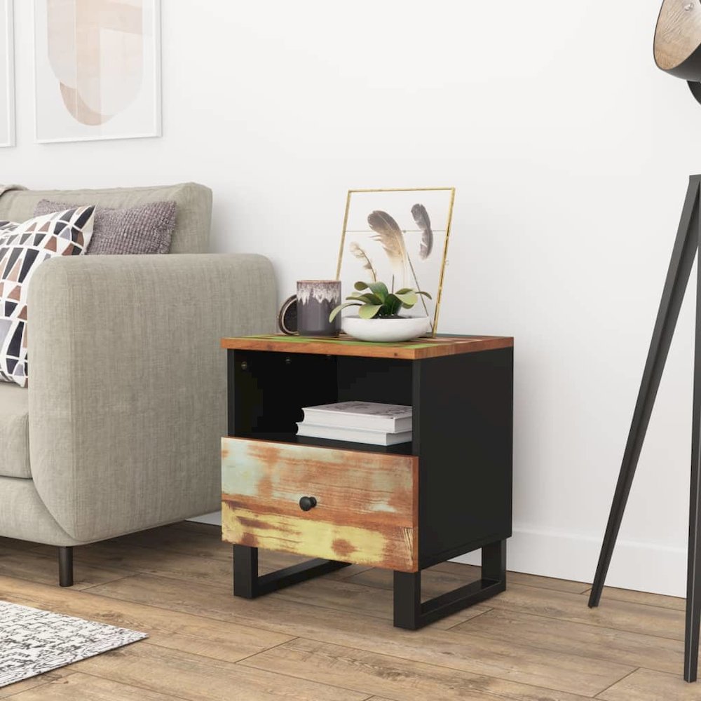 Bedside Cabinet Mixed Colors Reclaimed Wood, Engineered Wood, Metal