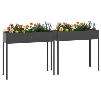 Garden Planters 2 pcs Anthracite Galvanized Steel