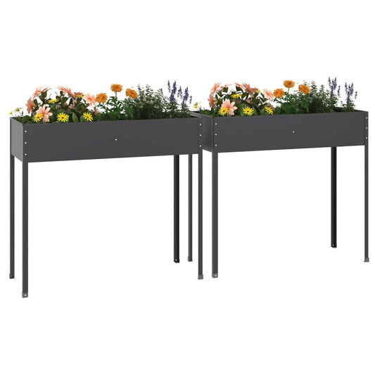 Garden Planters 2 pcs Anthracite Galvanized Steel