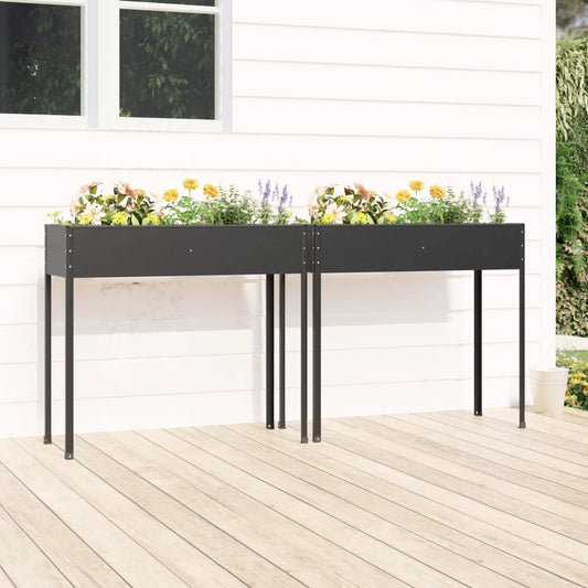 Garden Planters 2 pcs Anthracite Galvanized Steel