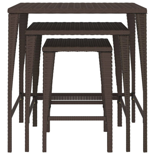 Nesting Tables 3 pcs Brown Poly Rattan
