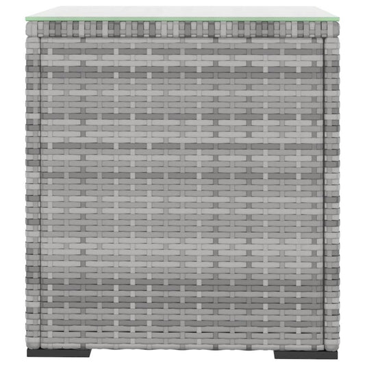 Side Table Gray 15.7"x14.6"x15.9" Poly Rattan and Tempered Glass
