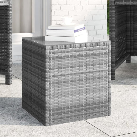 Side Table Gray 15.7"x14.6"x15.9" Poly Rattan and Tempered Glass
