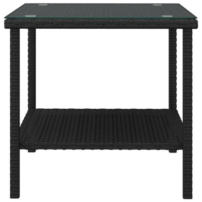 Side Table Black 17.7"x17.7"x17.7" Poly Rattan and Tempered Glass